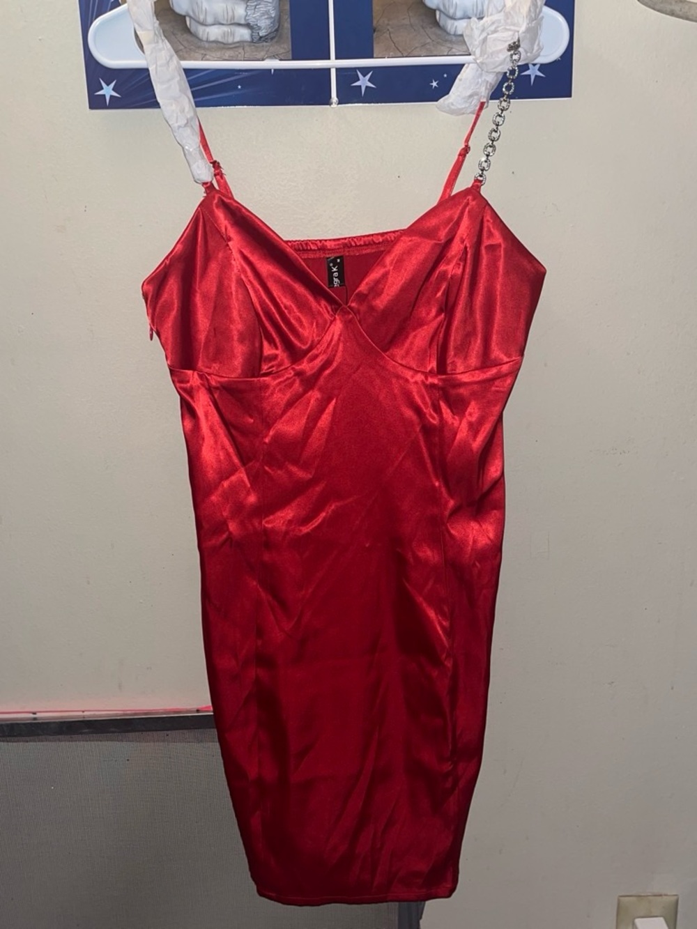 Allegra K Red Satin Slip Dress with V-Neck
